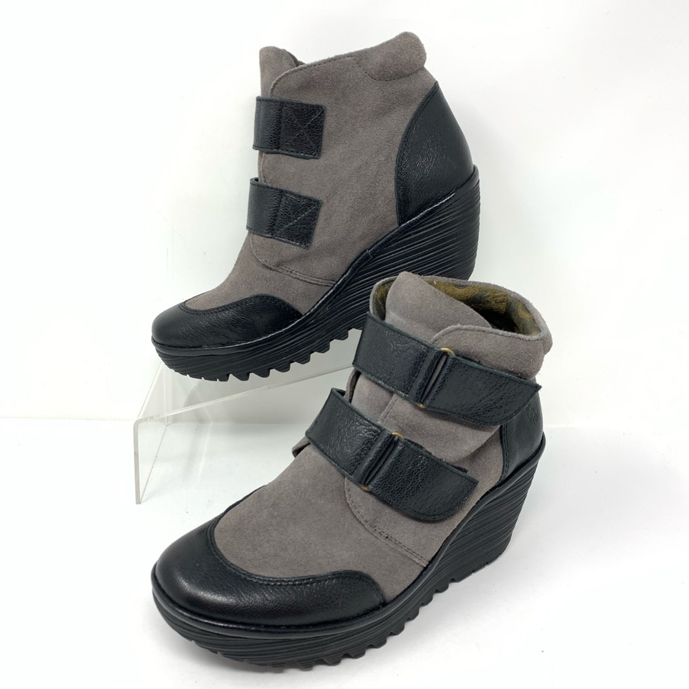 Fly London Grey Suede Wedge Heel Ankle Boot 37
